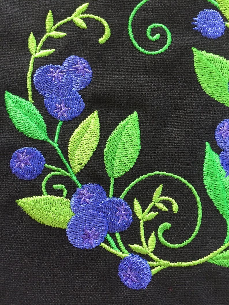 Embroidered Blueberry kitchen towel 100 black cotton dish Etsy
