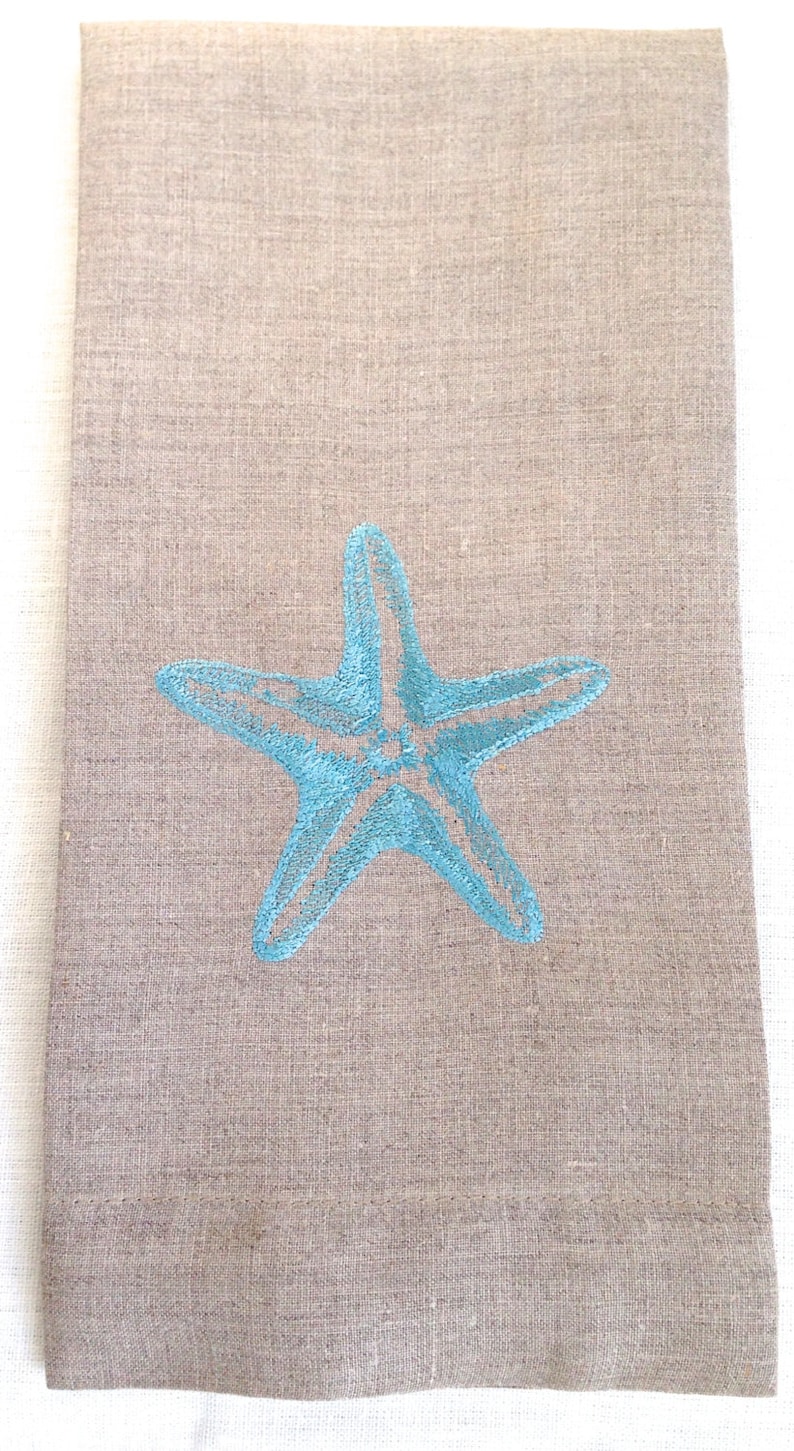 Starfish Embroidered Tea Towel Guest or Hand Towel. Nautical Etsy