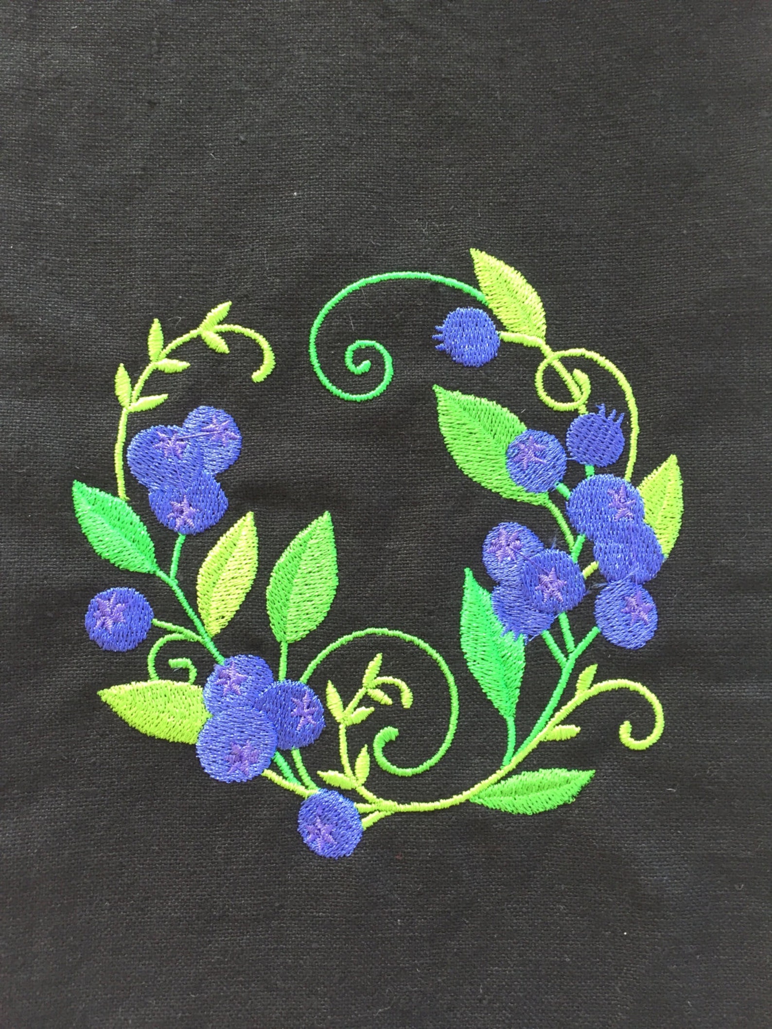 Embroidered Blueberry Kitchen Towel 100 Black Cotton Dish Etsy
