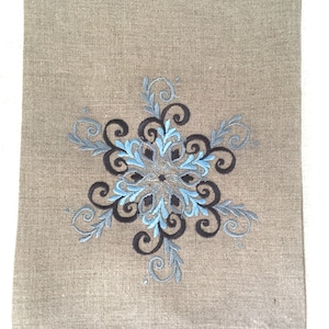 Embroidered Tea Towel or Guest Towel Snowflake in Blues