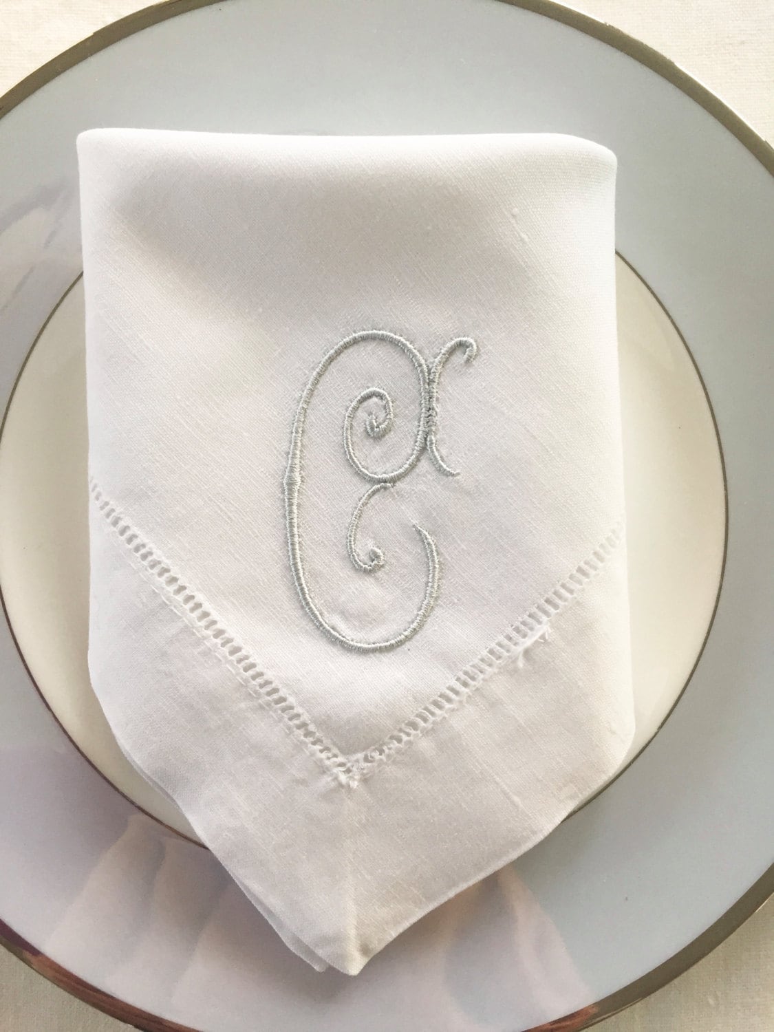 Monogram Embroidered Linen Napkins. Single letter monogram. Etsy