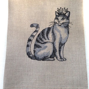 Toalha de Chá para Gato, Toalha de Convidado Gato Bordado em Linho. Toalha de gatinho. Gato Gatinho Real. Presente de anfitriã. Presente de Natal. Amante de gatos