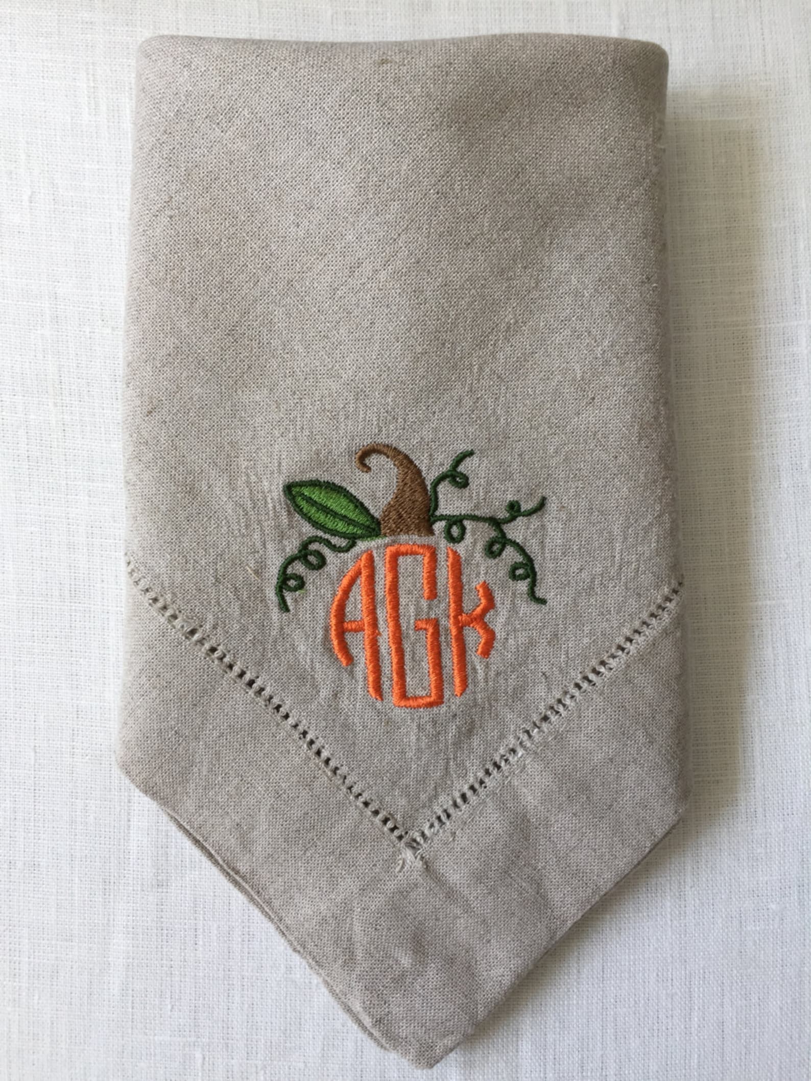 Embroidered Linen Cloth Napkins Pumpkin Monogram Fall Decor Etsy