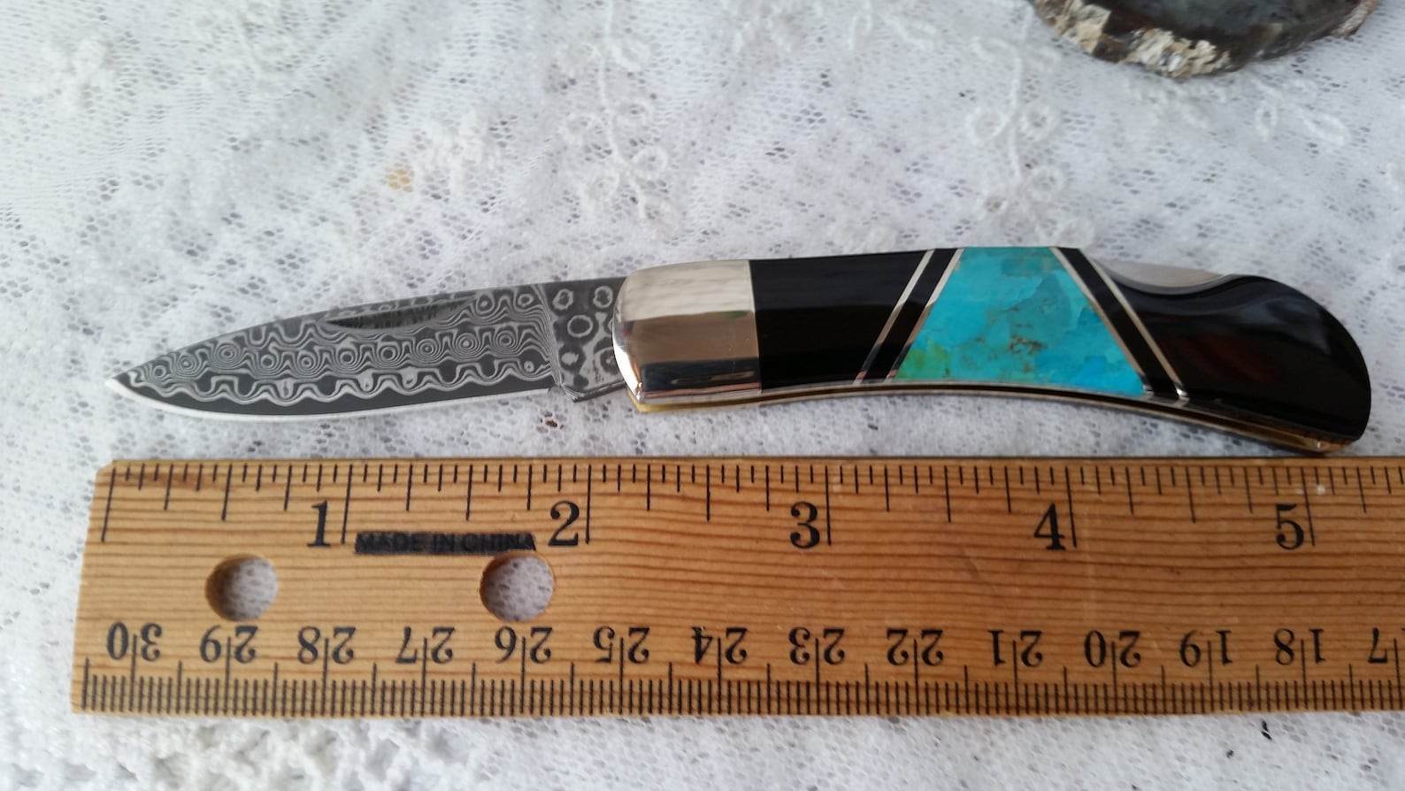 Turquoise & Jet Inlay Folding Knife Gemstone Pocket Knife Etsy