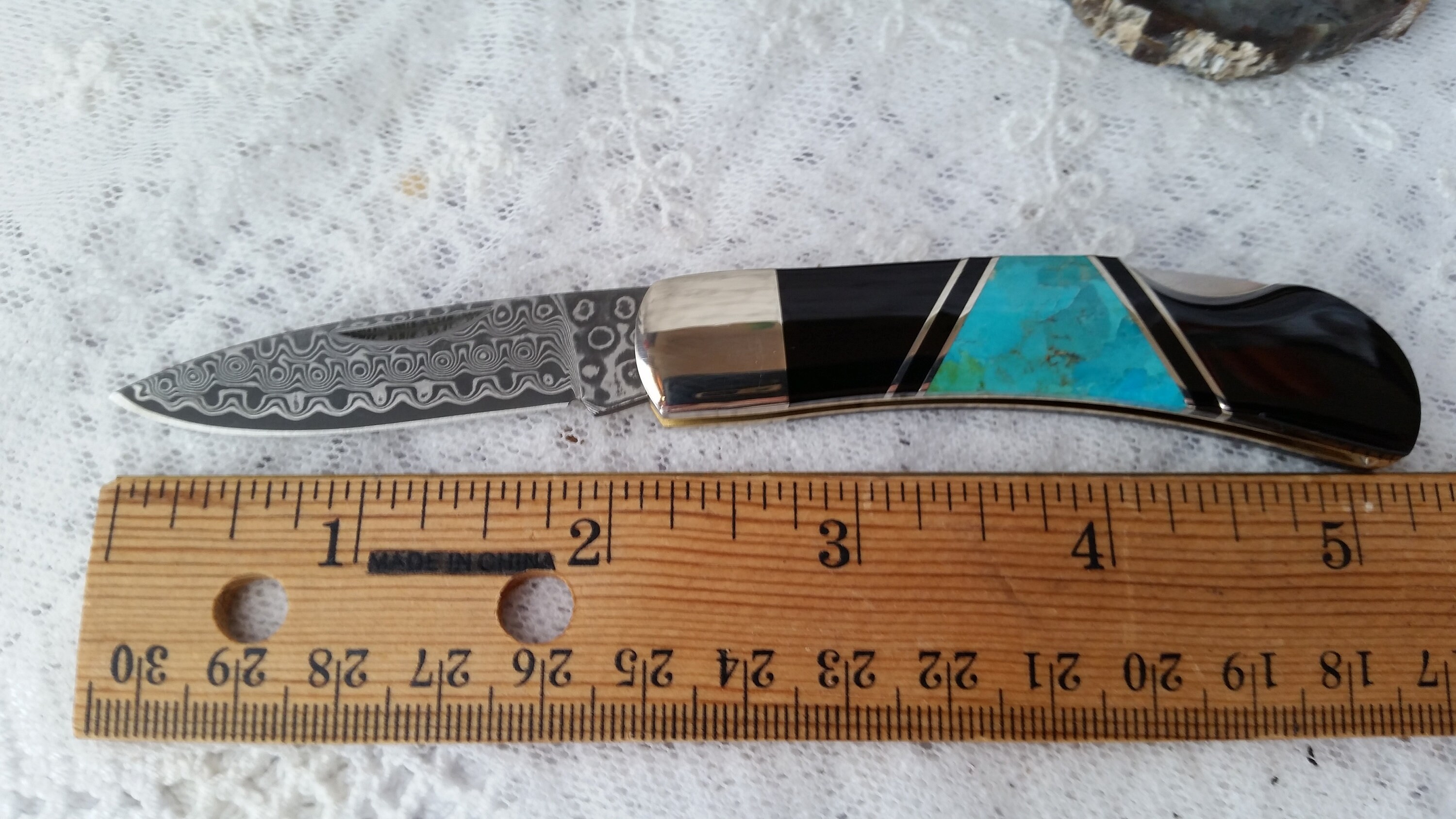 Turquoise & Jet Inlay Folding Knife Gemstone Pocket Knife Etsy