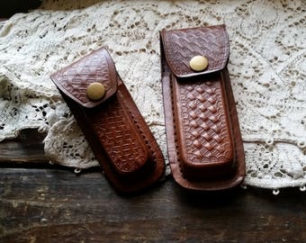 Medium Brown Leather Sheath for folding knives up to 4 1//2/" closed