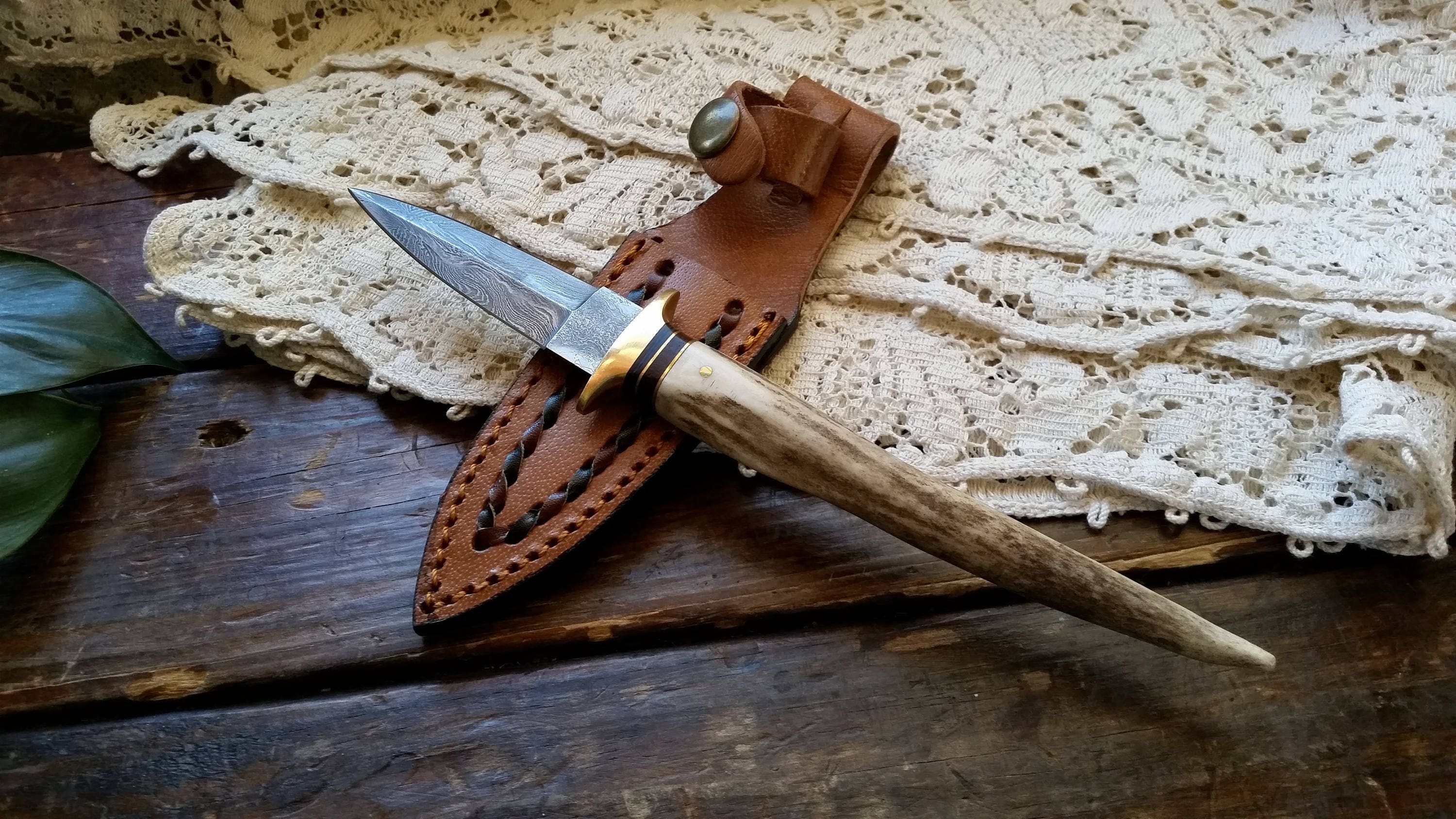 Double Edged Boot Knife with Hand Forged Damascus Steel | Etsy