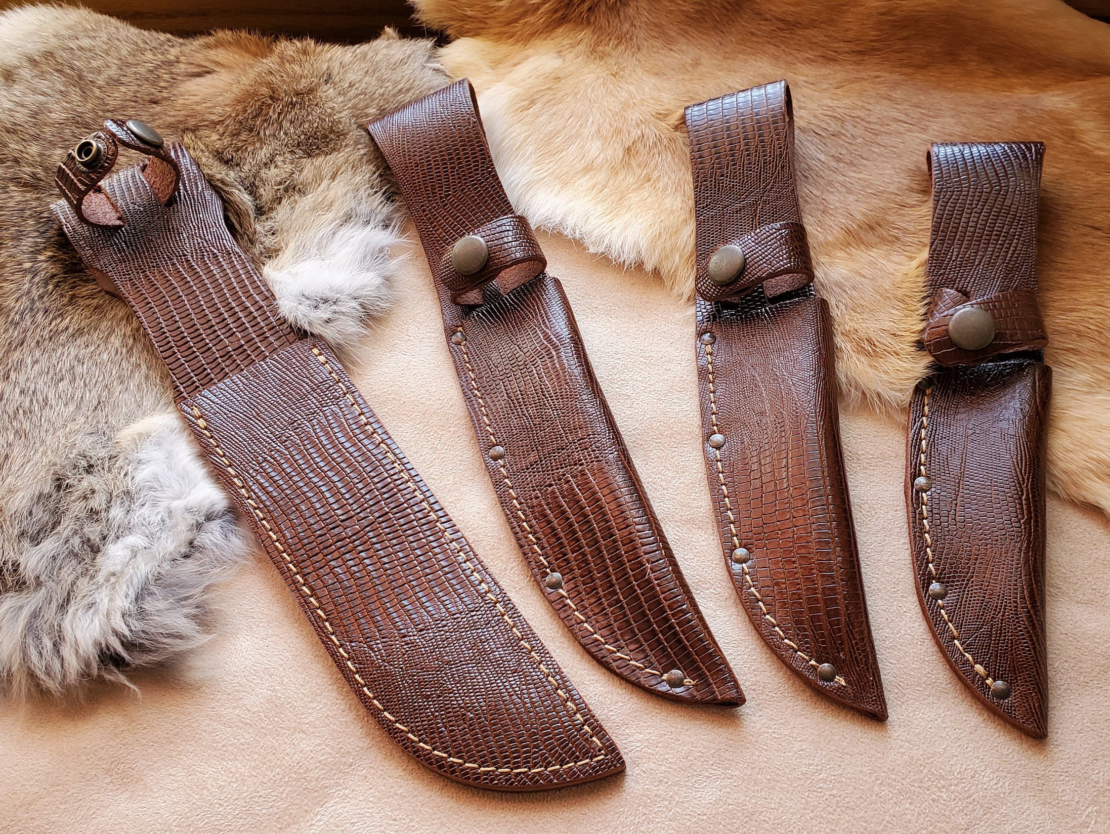 Lizard Pattern Leather Knife Sheath, Fixed Blade Knife Sheaths, Bowie…
