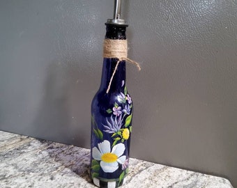 Olive Oil Dispenser Hand Painted Floral