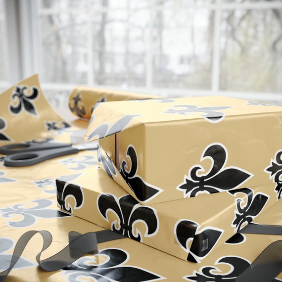 New Orleans Fleur De Lis Wrapping Paper, Louisiana Football, Black and Gold