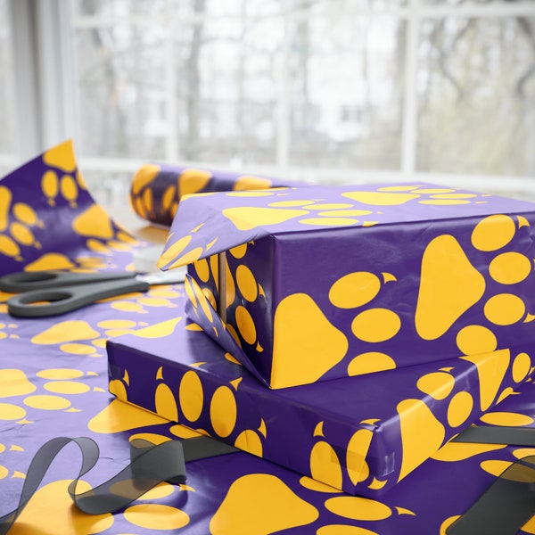 Tiger Paw Wrapping Paper, Louisiana Football, Purple and Gold