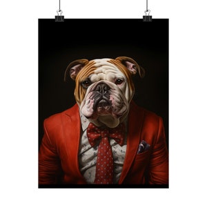 Retrato de mascota bulldog, aficionado a los perros, fútbol americano de Georgia, pósteres verticales mate