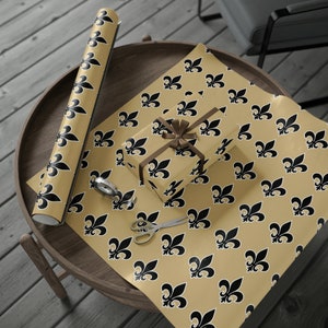 Papel de regalo con diseño de flor de lis de Nueva Orleans, fútbol de Luisiana, negro y dorado imagen 6
