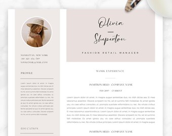 Modèle de CV avec photo pour Mac Pages & Word | Modèle de CV boho 'Olivia' | CV à deux colonnes avec | d’image CV créatif pour Apple Pages