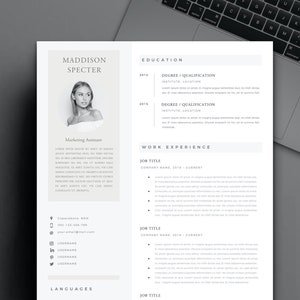 Plantilla de currículum profesional con foto y carta de presentación para Microsoft Word / Fácil de usar / Descargable al instante