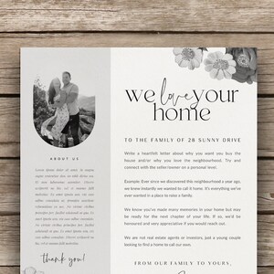 Plantilla de carta de oferta de vivienda con hermoso diseño botánico fácil de editar para Canva / Carta de amor de bienes raíces al vendedor para oferta de vivienda