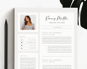 Modèle de CV et de lettre de motivation pour Word | CV pour Apple Pages | Téléchargement numérique instantané | Les enseignants de « Paris » reprennent avec photo