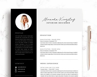 Modèle de CV d'assistant de direction pour Apple Pages Mac et Word | CV Canva noir et blanc 'Kingsley' Realtor CV avec lettre de motivation