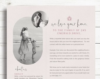 Beau modèle de lettre d’acheteur de maison Blush Pink Design pour Word | Lettre d’amour immobilière au vendeur Modèle Maison Offre pour Microsoft Word