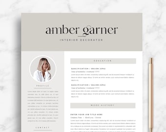 Modèle de CV Canva | Pages de CV Apple féminin 2 pages | Joli modèle de CV 'Amber' pour Mac et Word | Esthéticienne, gérante de boutique