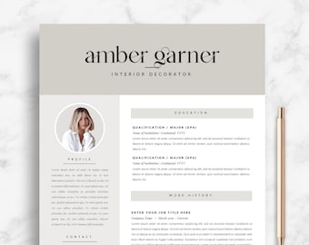 Resume Template Canva | Feminine 2 Page Apple Resume Pages  | 'Amber' Pretty Resume Template for Mac & Word | Esthetician, Boutique Manager