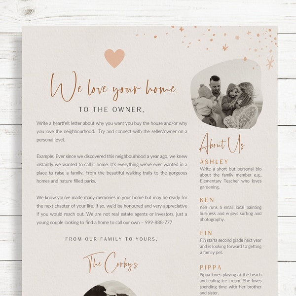 Beautiful Boho Chic Design Home Buyer Letter Template for Canva, Word & Apple Pages | Real Estate Love Letter | We Love Your Home Template