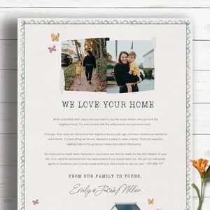 Plantilla de carta de amor floral para el hogar / Plantilla de oferta para el hogar para Canva / Plantilla de oferta de bienes raíces / Nos encanta su carta para el hogar con foto
