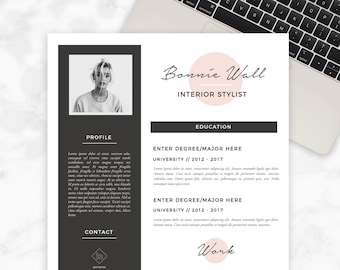 Modèle de CV rose 3 page | Modèle de CV + lettre de motivation pour MS Word | Téléchargement numérique instantané | « Bonnie Wall » | Créatif + Propre