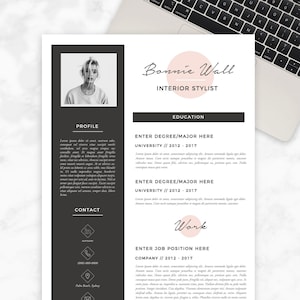 Pink Resume Template 3 page | CV Template + Cover Letter for MS Word | Instant Digital Download | &quot;Bonnie Wall&quot; | Creative  + Clean