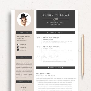 Plantilla de currículum de Canva para páginas de MS Word y Apple (Mac) / CV Boho y carta de presentación Solicitud de empleo de descarga instantánea / Currículum de diseño "Mandy"