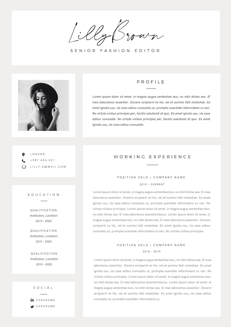 Modern Resume Template for Microsoft Word | Lilly | CV Template With ...