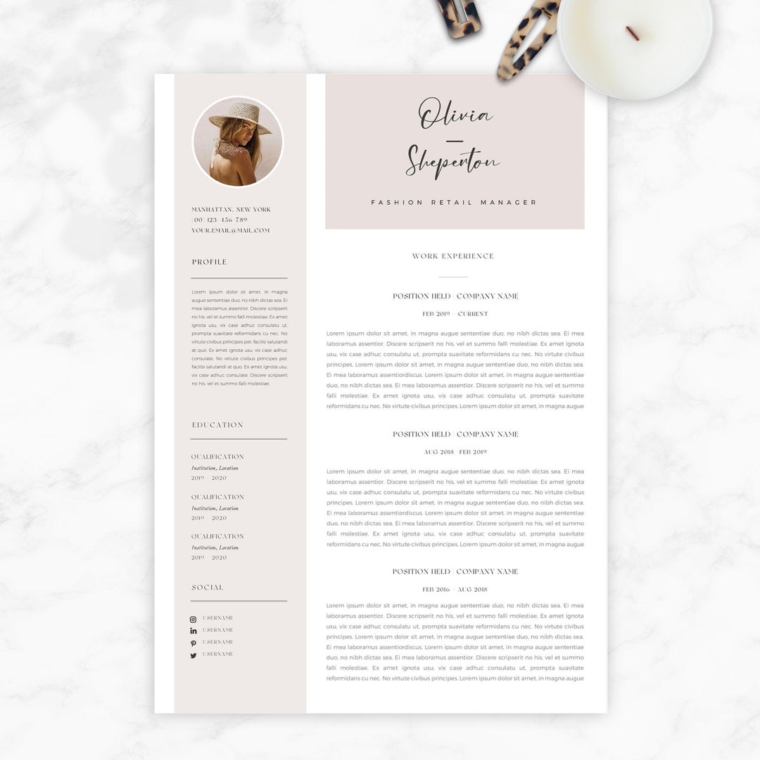 CV Template With Photo for Mac Pages & Word | 'olivia' Boho Resume ...