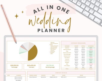 ALL IN ONE - 5 Tab Hochzeitstabelle, Hochzeit Budget Tabelle, Hochzeit Checkliste, To Do Liste, Gästeliste, Hochzeitsplaner Google Sheets