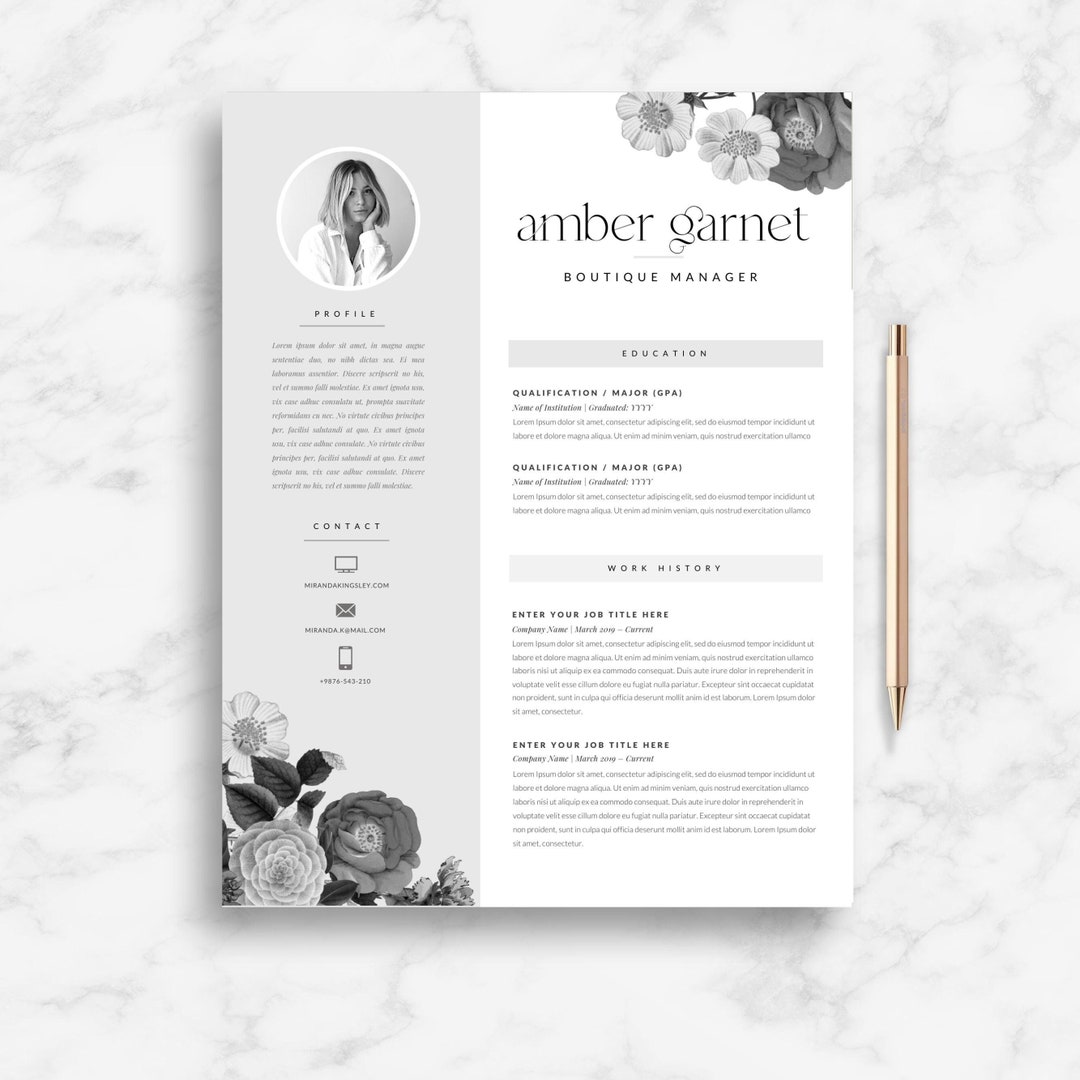 Pretty Resume Template for Pages, Canva and Word | 'florist ...