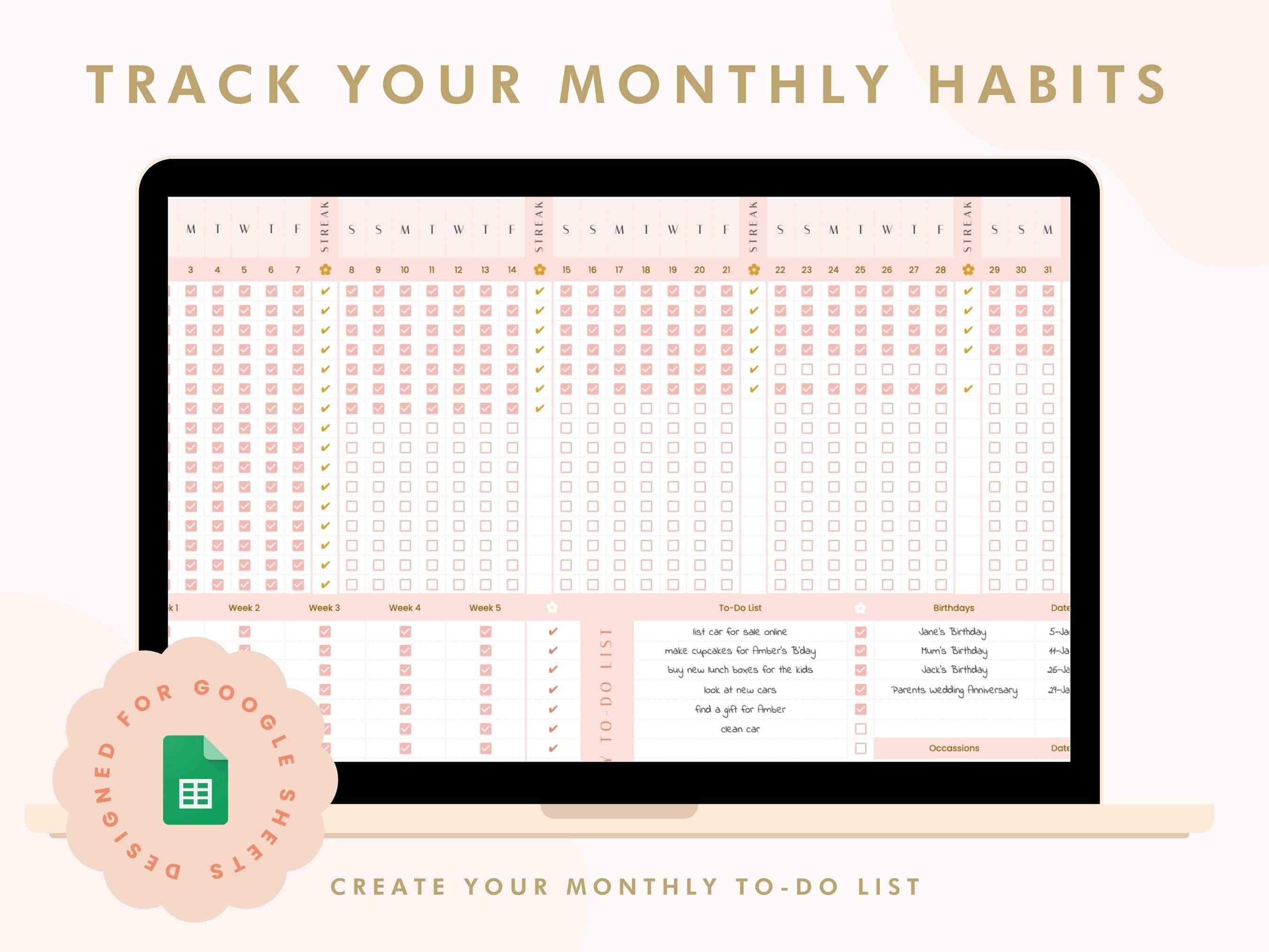 Habit Tracker Google Sheet Template Cute Daily Weekly Etsy Ireland