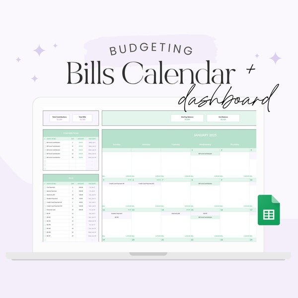Hojas de cálculo de Google Bill Tracker, calendario de facturas, hoja de cálculo de presupuesto anual, lista de verificación de pagos de deudas y facturas, plantilla de presupuesto mensual y lista de tareas pendientes