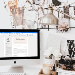Roze cv-sjabloon met foto voor Microsoft Word-| | "Bella" Professioneel curriculum vitae | Begeleidende brief, referentiepagina + pictogrammenset afbeelding 2