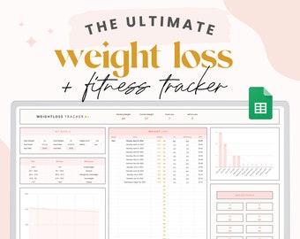 Weight Loss & Fitness Tracker Spreadsheet for Google Sheets | Habit Tracker, Digital Meal Planner, Workout, Macro + Calories, Activity Log