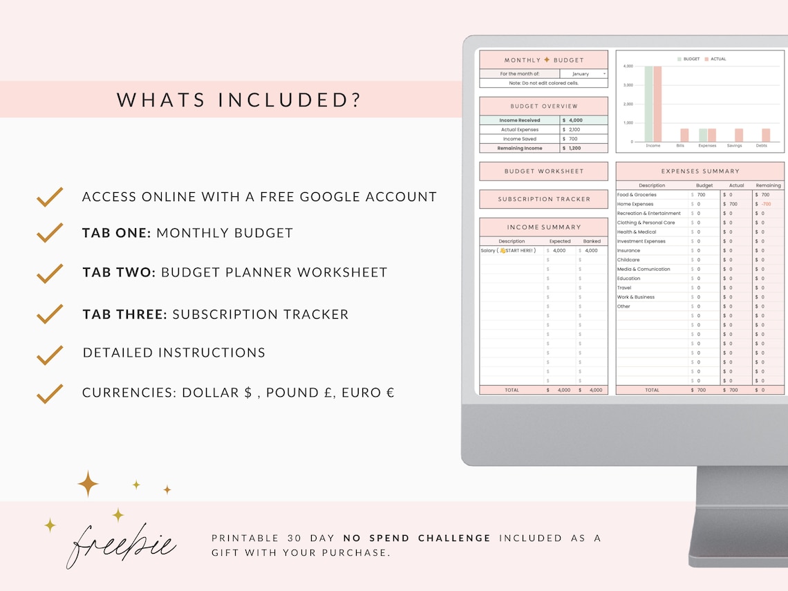 Mint Monthly Budget Spreadsheet for Google Sheets Digital Etsy Australia