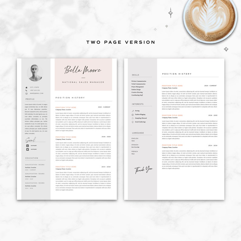 Roze cv-sjabloon met foto voor Microsoft Word-| | "Bella" Professioneel curriculum vitae | Begeleidende brief, referentiepagina + pictogrammenset afbeelding 8