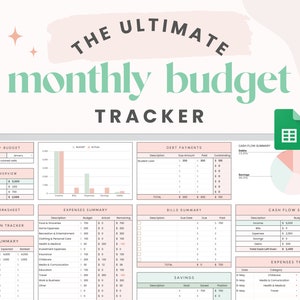 Mint Monthly Budget Spreadsheet for Google Sheets Digital Budget Planner Subscriptions, Bills, Savings, Debt Repayments, Income by Paycheck