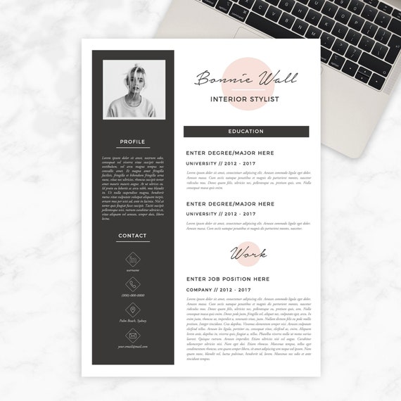 Pink Resume Template 3 page | CV Template + Cover Letter for MS Word | Instant Digital Download | "Bonnie Wall" | Creative  + Clean