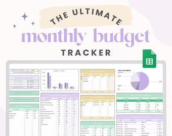 Foglio di calcolo del budget mensile per Fogli Google Pianificatore di budget digitale Tieni traccia di abbonamenti, bollette, risparmi, rimborsi del debito, reddito in busta paga