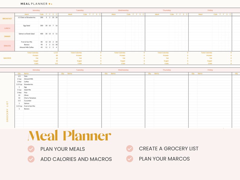 Weight Loss & Fitness Tracker Spreadsheet for Google Sheets Etsy