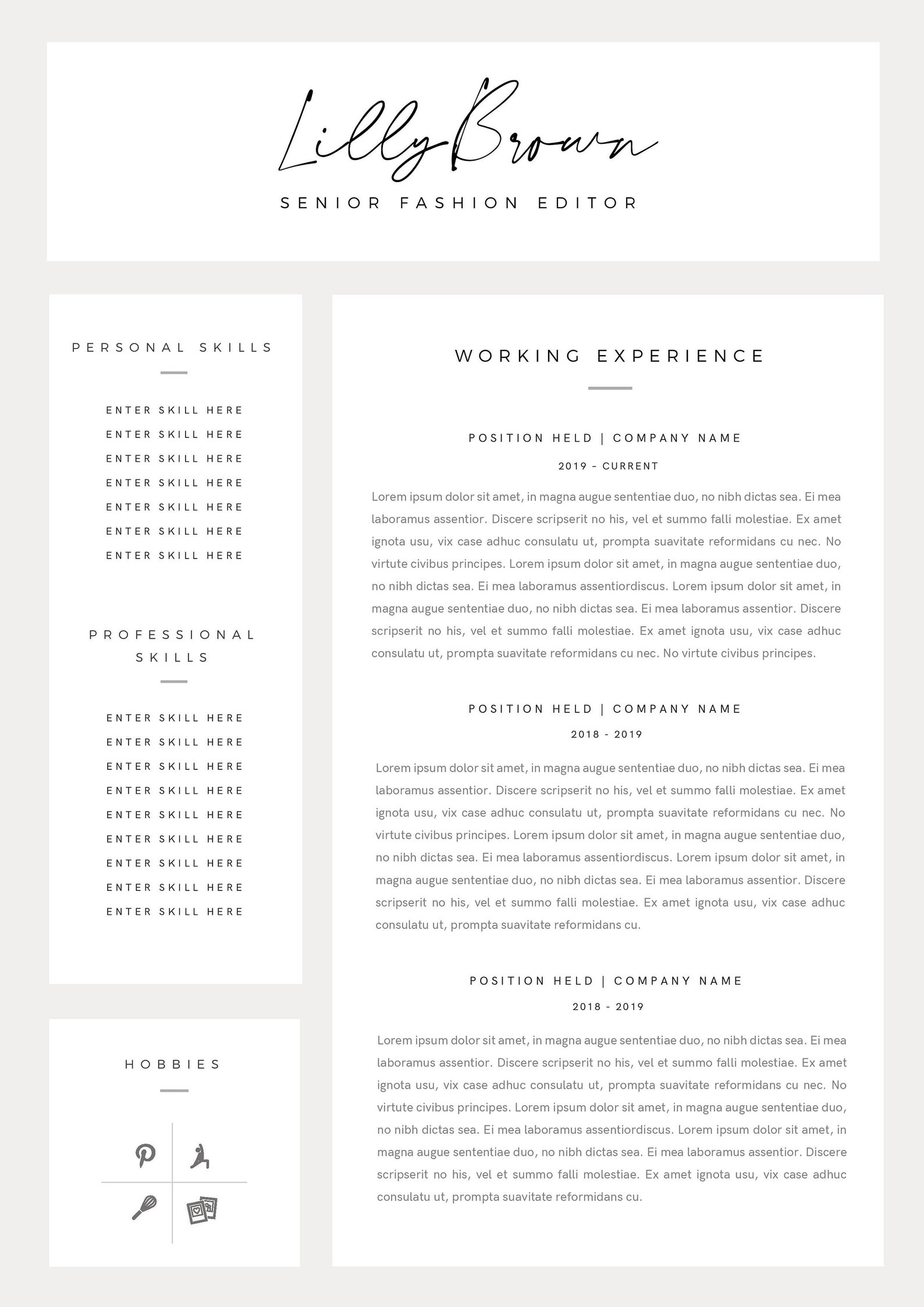 Modern Resume Template for Microsoft Word | Lilly | CV Template With ...