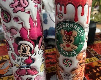 20 oz Metal Hot/Cold  tumbler With Straw Disney Christmas