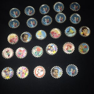 20 Princess and Frozen Bottle Cap Magnets Great FE or Party Gift