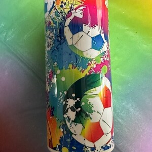 20 oz Metal Hot/Cold  tumbler With Straw Soccer Theme