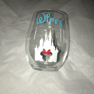 disney castle Minnie Mouse style wifey any colors wine glass can customize