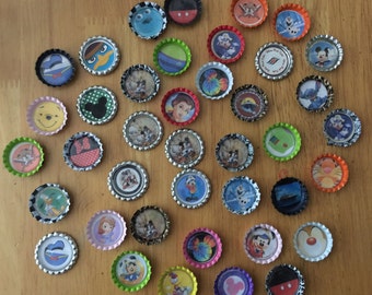 40 assorted any Disney character bottle cap magnets great FE GIFT or Party Favor FRee shipping